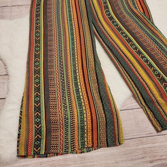 Umgee yellow/green/red tibal design wide leg pants - Picture 6 of 6